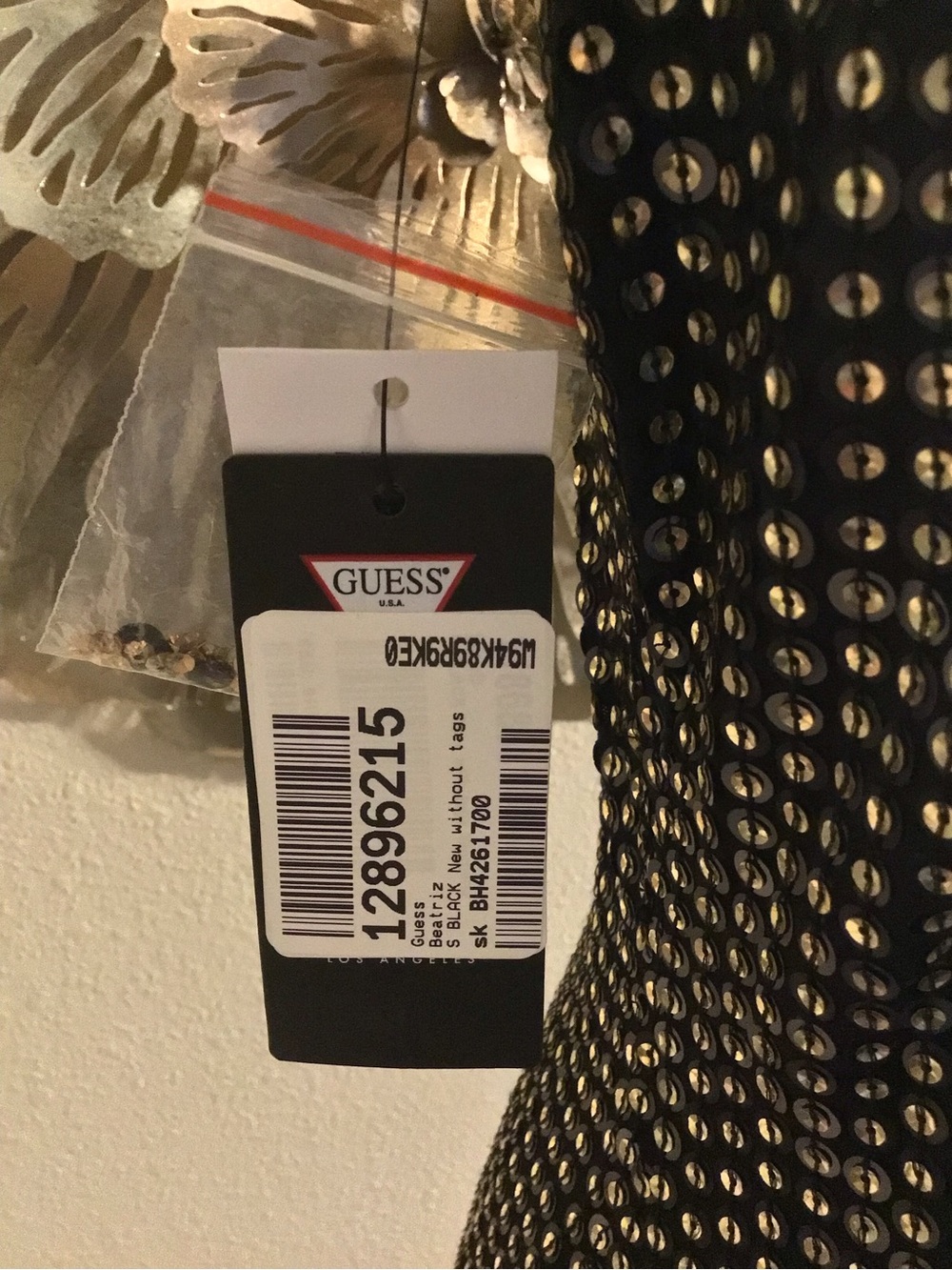 NWT GUESS Black Gold Sequined Women’s Backless Dress, size S - Picture 6 of 7